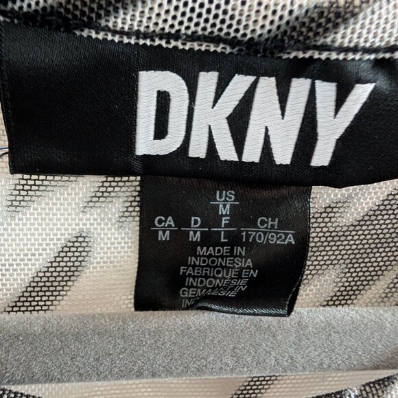 DKNY Short Sleeve Ruched Black & White Abstract Print Mesh Lined Top Medium - Picture 2 of 9